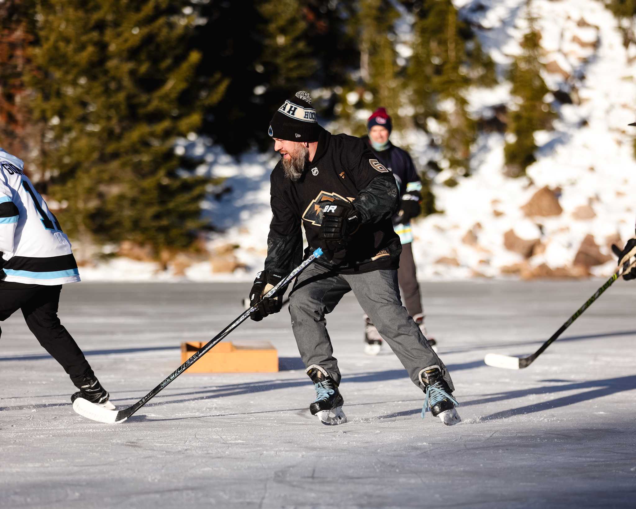 Pond hockey action